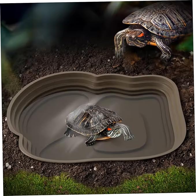 Reptile Bathing Pool, 2PCS Plastic Reptile Water Dish with Ramp Easy Climbing Turtle Water Bowl for Gecko, Snake, Turtle, Bearded Dragon, Lizard, 6.4x4.8in