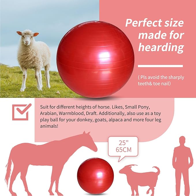 40 Inch Horse Play Balls, Herding Ball for Horse Goats-Mega Equine Ball Horses Soccer Balls for Play Training -Red