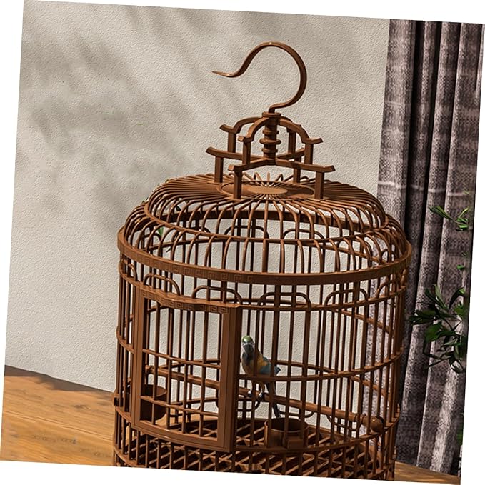 Large Vintage Bird Cage Carrier for Parrots and Parakeets Portable Plastic Travel Birdcage Hook for Outdoor Use Features Removable Tray and Stylish Design