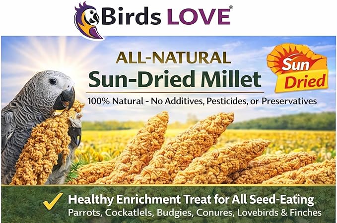 25lbs Wholesome Spray Millet for Birds – USA Grown, Harvested & Packed – 100% Natural Sun-Dried Millet Clusters – for Parakeets, Cockatiels, Conures, Budgies, Finches & All Parrots