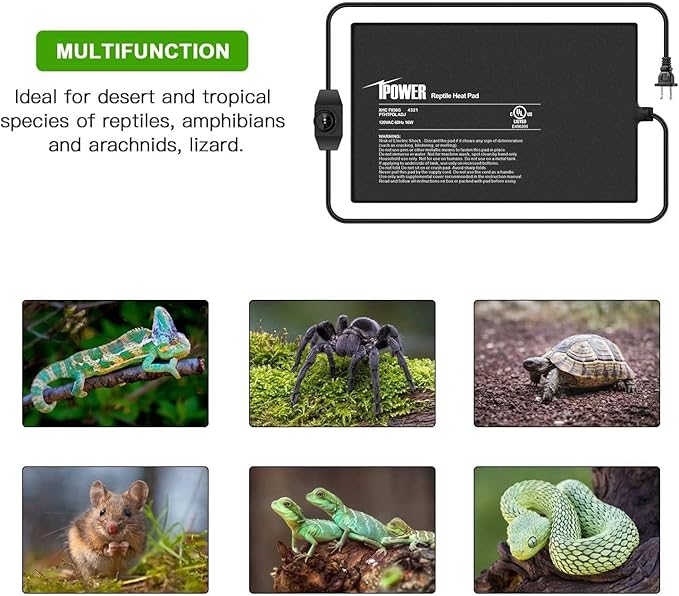 iPower 8 by 12-Inch Reptile Heat Mat with Temperature Adjustment, LCD Digital Aquarium Thermometer, Terrarium Heating Pad for Reptiles & Amphibians