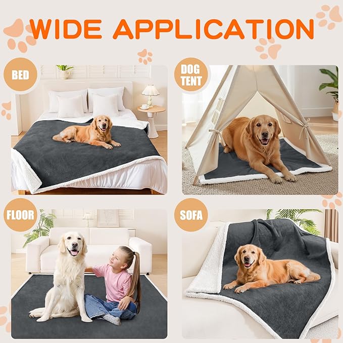 Smiry Waterproof Blanket Throw for Large Dogs, Soft Reversible Dog Blanket for Sofa Couch Bed, Washable Leakproof Sherpa Fleece Furniture Couch Protector(40"x60", Dark Grey/White)