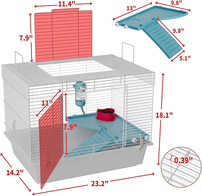 STILLCOVE Small Hamster Cage Indoor: 2 Tier Rat Mouse House Gerbil Habitat Pet Enclosure with Water Bottle & Food Bowl - Small Animal Cage for Dwarf Syrian Mice Rodent