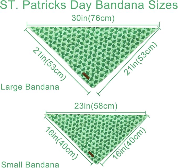 St. Patrick's Day Dog Bandana, Shamrock Triangle Bid Scarf for Small/Medium Dogs, Cotton Kerchief - Green Shamrock Spring Bandana for Girls, Boys or Cats