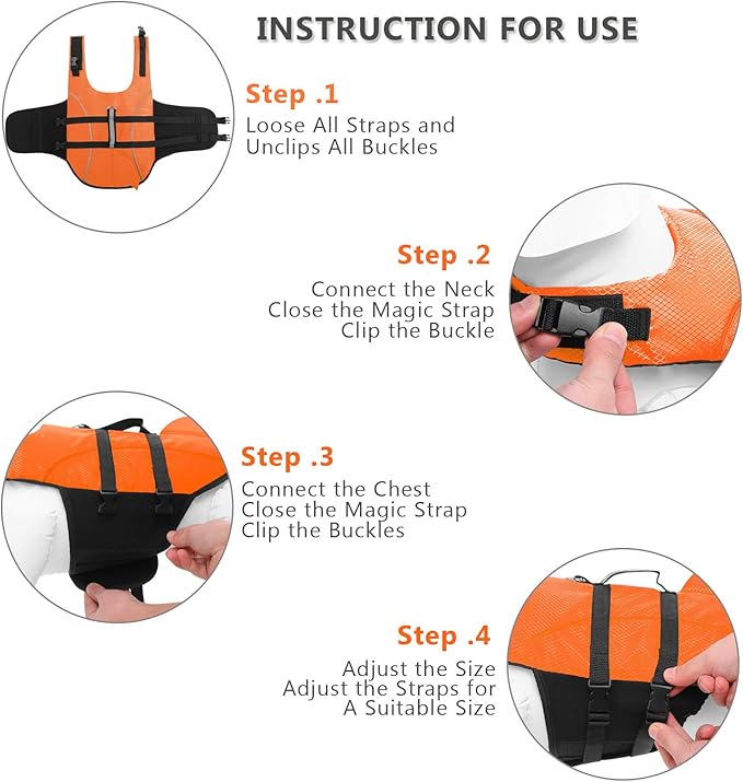 Ripstop Dog Life Jacket Shark Life Vest for Dogs, Safety Lifesaver with High Buoyancy and Lift Handle for Small and Medium Breeds（Orange S）