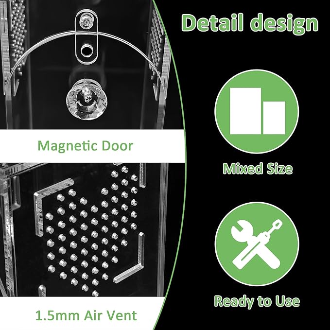 Acrylic Spider Enclosure 2 Pack, No Assembly Mixed Size Terrarium for Jumping Spider & Tarantula (M)