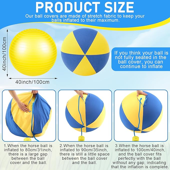 40 Inch Giant Herding Ball with Ball Cover Anti Burst Please Watch VCR for How to Inflation Horse Toys for Horses Entertainment Play, Pump Included(Cute, Blue, Yellow)