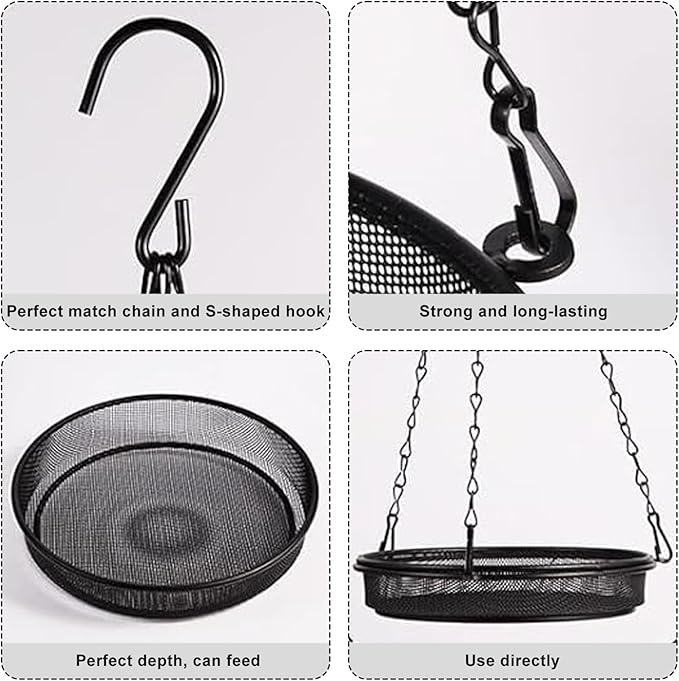 Birdfeeders Outside Hanging, 2-in-1 Metal Birdfeeder & Birdbath Wild Bird Feeder with Mesh Tray and Water Bowl for Garden, Patio, Or Yard
