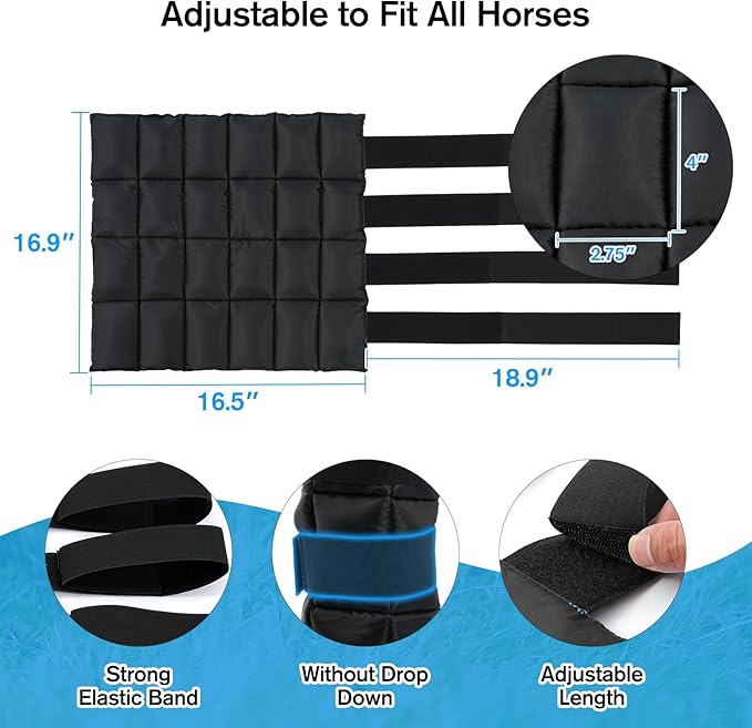 Horse Leg Wraps Set of 4, Horse Ice Leg Boots Perfect for Equestrian Training& Daily Use, Comfortable and Premium Support for Injury Recovery to Fit for All Horses(Black & Blue, 4Pack)