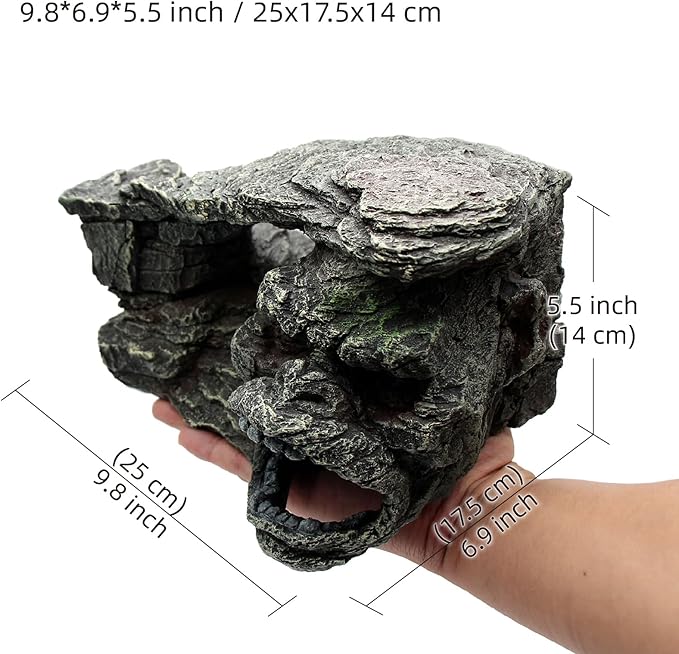 Gecko Hide Shale Scape Step Ledge, Reptile Rock Basking Platform Cave Hideout Tank Accessories Decorations, Great for Reptiles, Amphibians, Leopard Gecko, Snake, Lizard, Frogs, Turtle