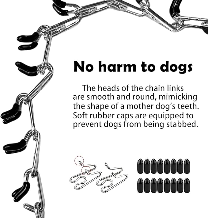 Dog Training Collar, Stainless Steel with Soft Rubber Cap, Adjustable with Quick Release Buckle (L)