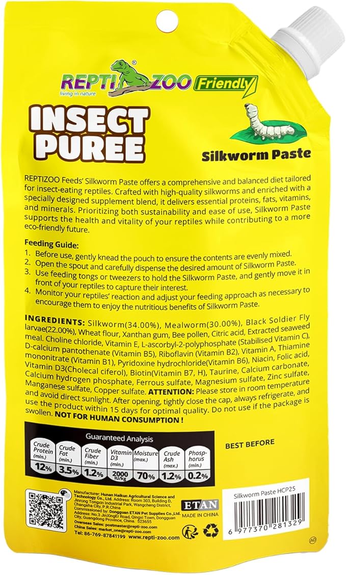 Gecko Food Insect Puree, Silkworm Paste Reptile Food Made with Fresh Insects