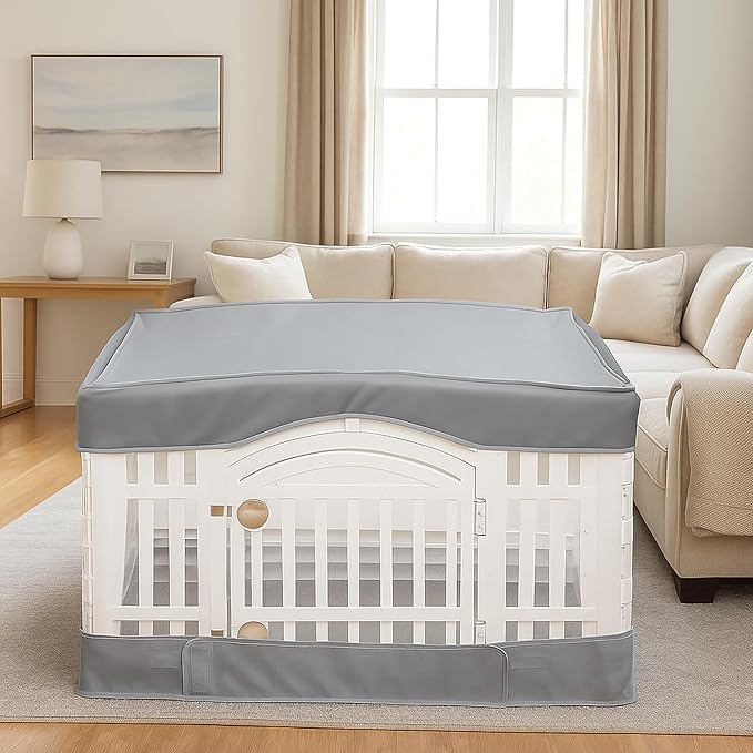 2 Pack Dog Playpen Cover and Bottom Pad Fits for 36 Inch 4 Panels Pet Playpen, Dog Crate Pad Puppy Play Pen Cover, Hoop and Loop Design (Note: Playpen Not Included). (PureGray)