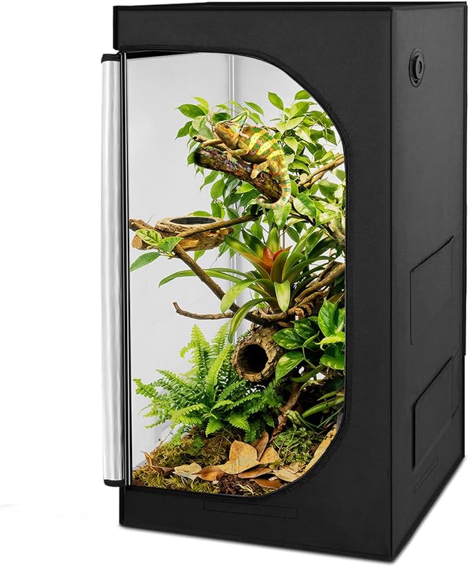 REPTIZOO 120 Gallon Reptile Tent Habitat 24"x24"x48" High Reflective Reptile Terrarium Cage Plant Grow Tent with Ventilation Window and Waterproof Base Tray for Lizards, Bearded Dragons