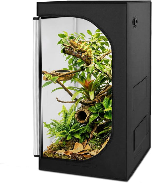 REPTIZOO 120 Gallon Reptile Tent Habitat 24"x24"x48" High Reflective Reptile Terrarium Cage Plant Grow Tent with Ventilation Window and Waterproof Base Tray for Lizards, Bearded Dragons