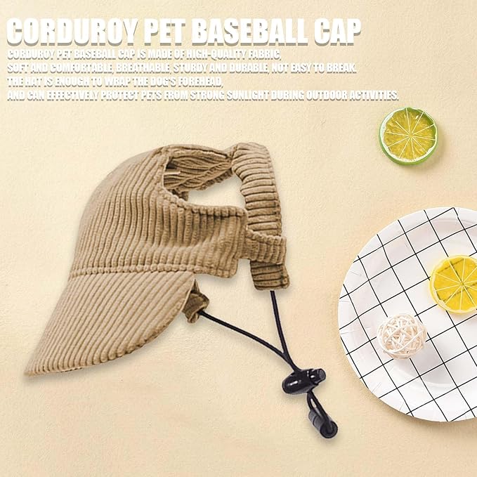 Dog Baseball Cap, Dog Cat Summer Beach Visor Hat with Ear Holes, Adjustable Puppy Sunbonnet Headdress (Brown, X-Small)