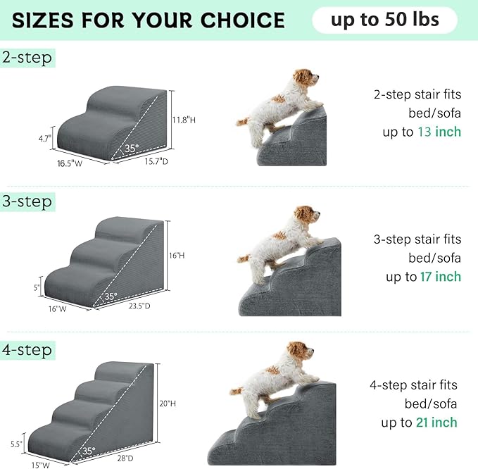 Mesa Lemon Dog Stairs for Small Dogs and Cats, 20" H 4 Steps Dog Ramp for High Beds, Couch, Sofa, Waterproof Pet Stairs with Removable Washable Cover, Non-Slip Sturdy Pet Steps