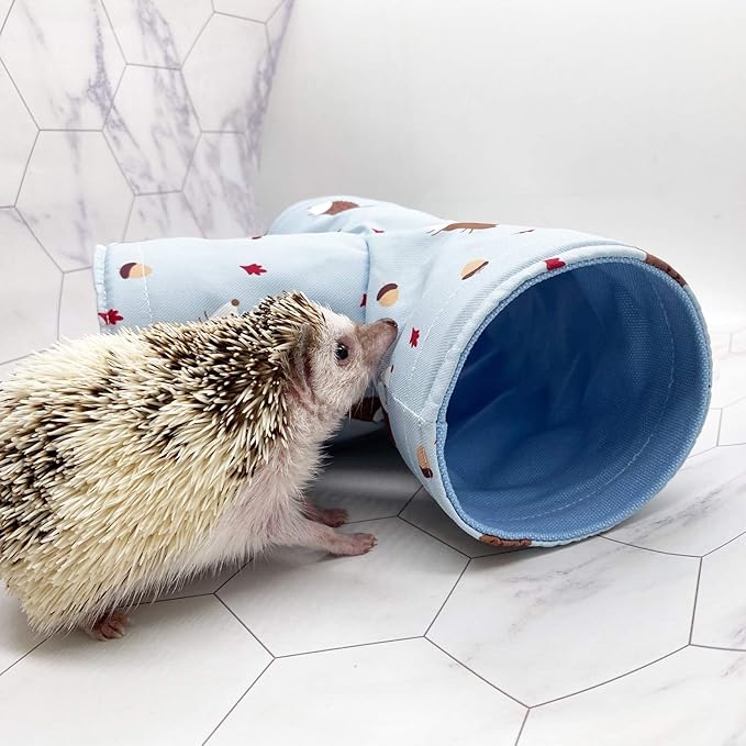Handmade Small Animal 3-Way Hideout Tunnel Collapsible Pet Play Toy Tunnel Tube for Dwarf Rabbit Hamster Guinea Pig Chinchilla Sugar Glider Hedgehog (Blue)