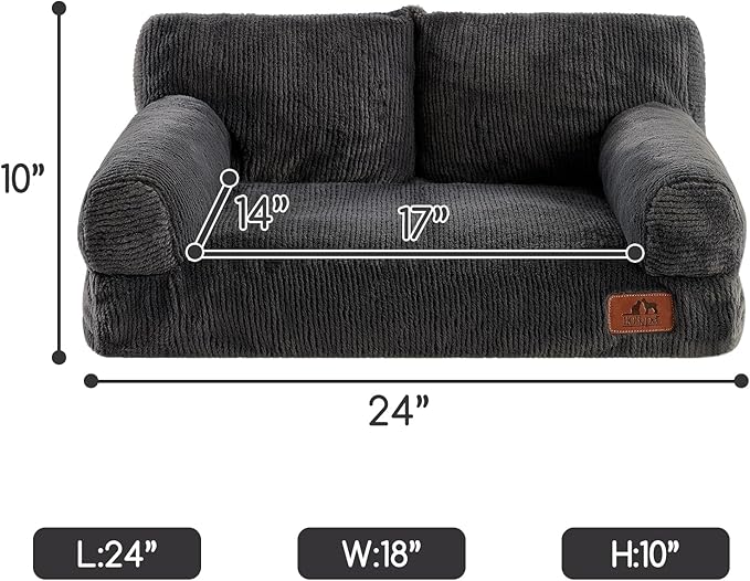 Hollypet Fluffy Dog Cat Bed Pet Couch Beds Plush Soft Warming Washable Puppy Bed for Small Medium Dogs and Large Cats, Dark Charcoal Gray, 24" L x 18" W x 10" Th