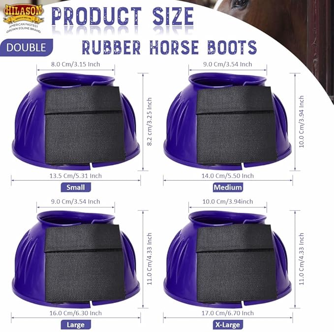 HILASON Western Horse Rubber PVC Ribbed Double Hook and Loop Bell Boots Training Protective Shock Absorbing Leg