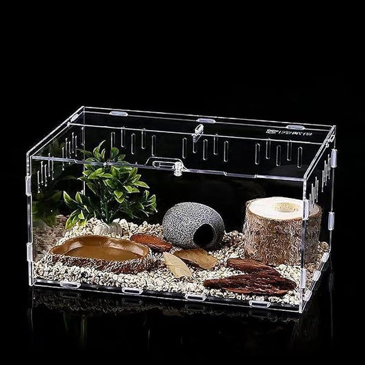 Mini Reptile Terrariums Tank, Tarantula Enclosure, Chameleon cage, Amphibians Habitat Cages for Small Reptiles, Geckos, Snakes, Lizards, Turtles, Serpents -Acrylic(11.8 * 7.8 * 5.9 inchs)