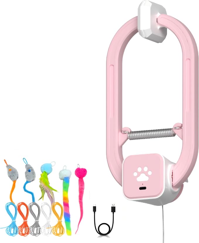 Interactive Cat Toy, Electric Cat Teaser, Door Clip, 2 Motion Modes,Pink by HAPPYCODE