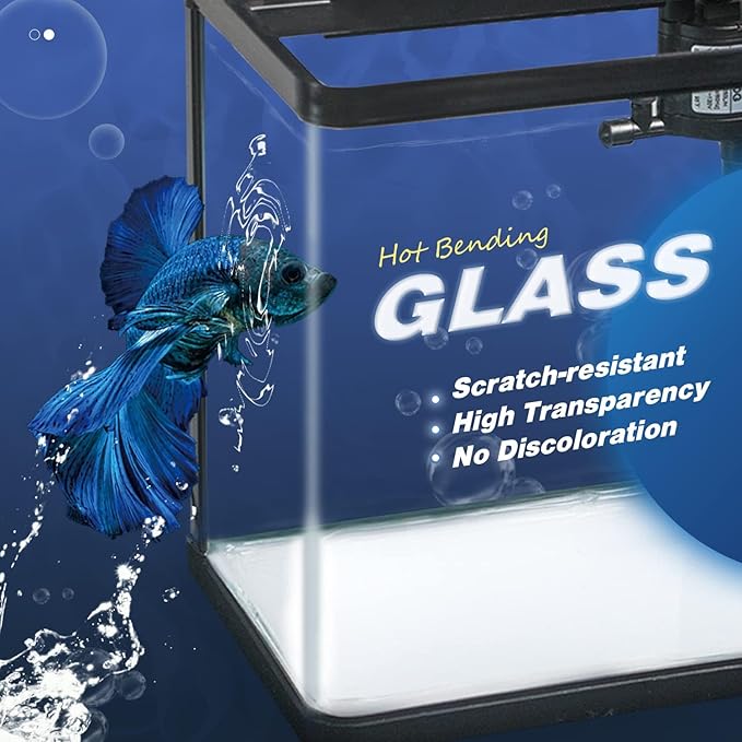Small Fish Tank 2 Gallon Glass Aquarium Starter Kits,Betta Fish Tank with Filter and Plant Light for Betta Shrimp Guppy Jellyfish Goldfish Beta, Room Desktop Decor, Gifts