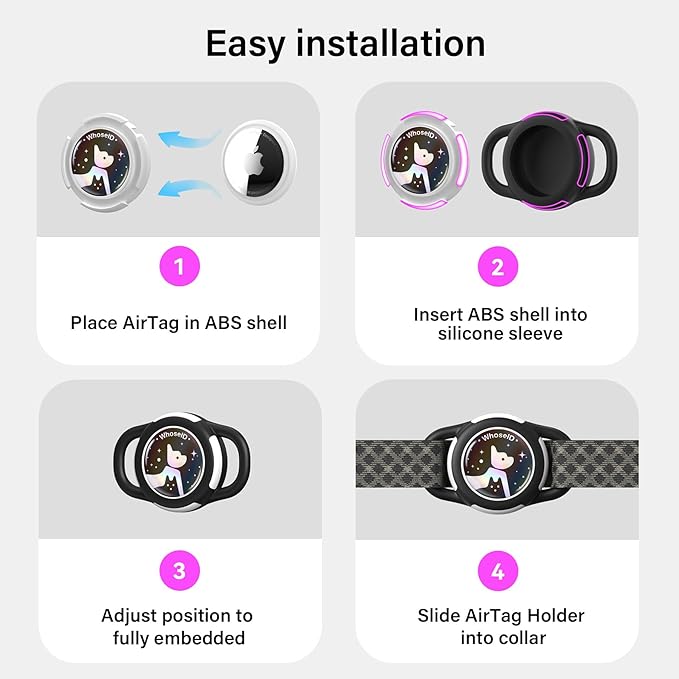 Waterproof Airtag Dog Collar Holder, Silicone & ABS Airtag Holder for Dog & Cat Collars, Ultra-Durable, Lightweight and Protective Airtag Case (Black&Blue-1, Small)