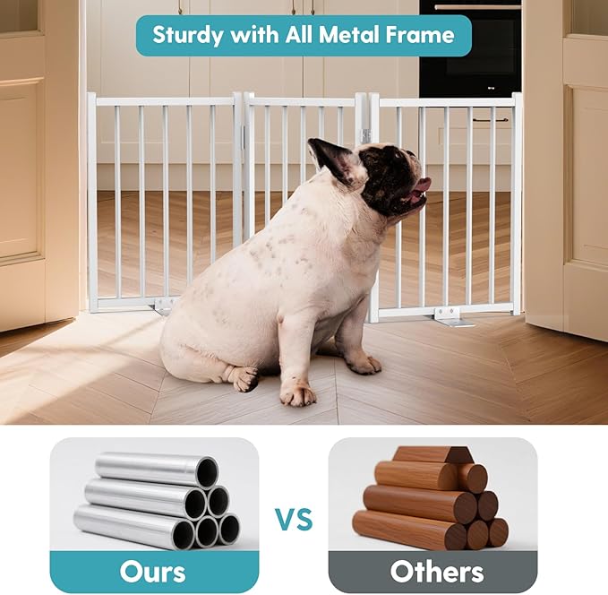 No Pawblems Free Standing Short Dog Gate, 16.5'' Tall Foldable Dog Fence for Indoor & Outdoor, Up to 36 Inch Extra Wide Puppy Gate for Stairs, Hallways, Doorways, Deck, Yard (White, 3 Panels)