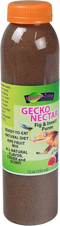 Nature Zone Gecko Food - Fig & Insect Nectar Puree, 12 oz, for Crested Geckos, Gargoyle Geckos, Day Geckos & Other Fruit Eating Geckos