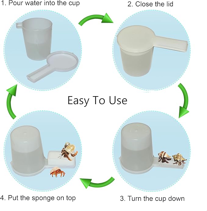 Hermit Crab Safe Water Cup with 3Pcs Hermit Crab Sponges, Automatic Hermit Crab Drinking Water, Hermit Crab Habitat Supplies, Hermit Crab Tank Decor, Hermit Crab Tank Humidity