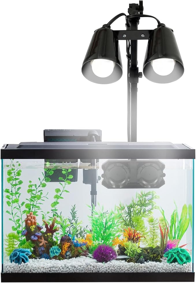 Reptile Lamp Stand, Adjustable 210° Rotation Dual Heat lamp Stand, Space Saving Tablet Floor Reptile Light Holder Double Suction Cup for Bearded Dragons Turtles Chameleons
