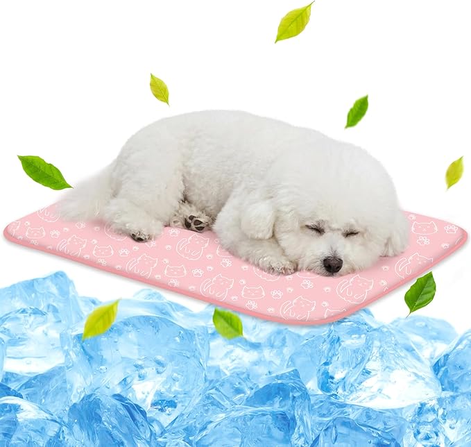 NWK Pack of 4 Pet Cooling Mat -Q-Max>0.345 Ice Silk Cooling Mat for Dogs & Cats Portable & Washable Pet Cooling Blanket, Car Seats, Beds for Summer (4pcs, Pink Cat, 27'' X 20'' X 0.3'')