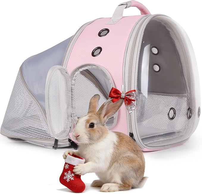 WEVONIGU Expandable Small Animal Backpack Carrier with Clear Bubble Window Large Space Travel Cage for Hedgehog Rat Parrot,Bearded Dragon,Sugar Glider,Airline Approved (Pink, BE Backpack)