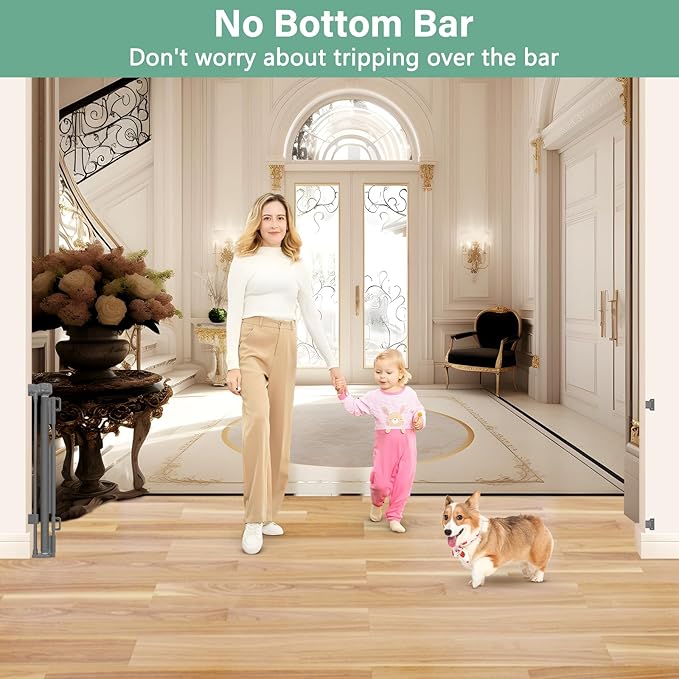 Reinforced 26 Inch Tall Retractable Child Gate to Step Over 95" Wide Small Retractable Baby Gates for Stair Retractable Dog Gate Short Mesh Dog Gate Retractable Toddler Gates for Doorways Doggy Gate