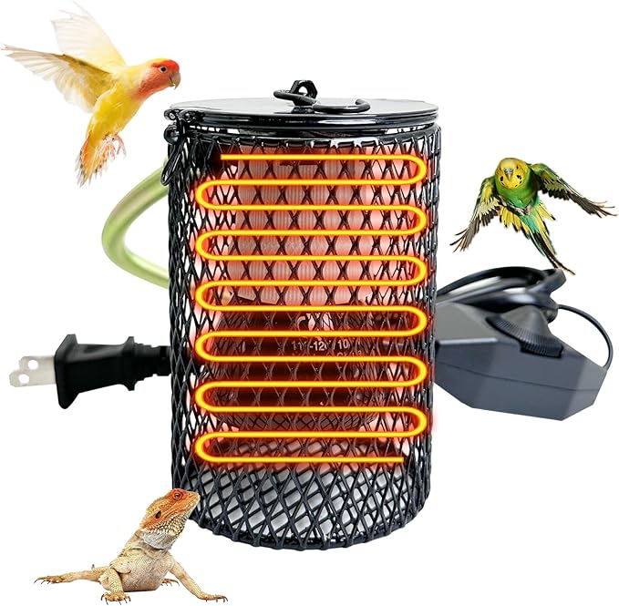 Hamiledyi Ceramic Heat Lamp Bulb with Lampshade Reptile Heat Lamp Guard Adjustable Heat Lamp from 0-100W Bird Cage Heater Anti-Scald Heating Bulb No Light Emitter for Reptile Bearded Dragon Turtle