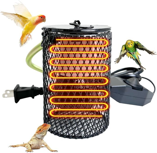 Hamiledyi Ceramic Heat Lamp Bulb with Lampshade Reptile Heat Lamp Guard Adjustable Heat Lamp from 0-100W Bird Cage Heater Anti-Scald Heating Bulb No Light Emitter for Reptile Bearded Dragon Turtle