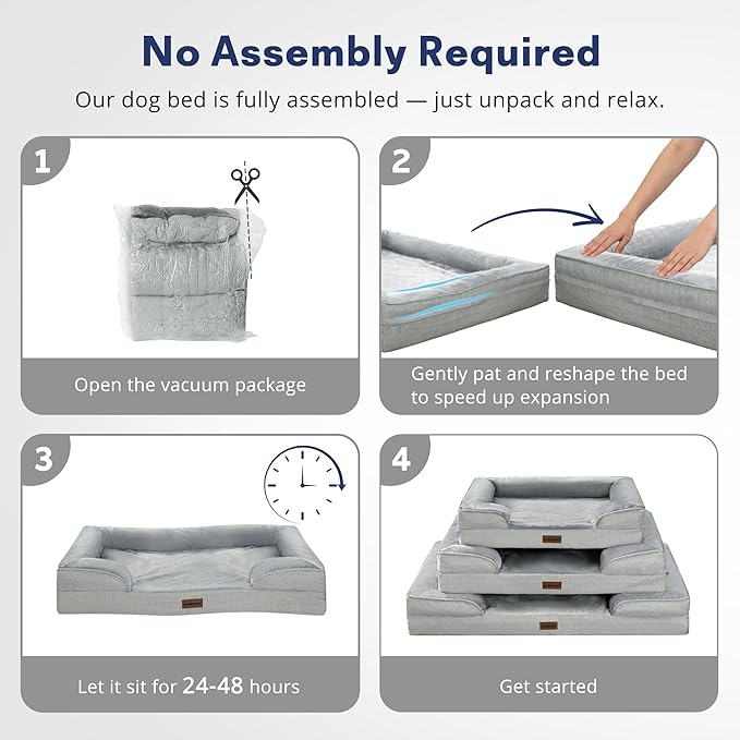 aodisman Orthopedic Dog Beds for Large Sized Dogs, Waterproof Memory Foam Big Size Pet Bed with Sides,Comfort Thick Egg-Crate Foam,Dog Couch Bed,Washable Cover & Non-Slip Bottom,Light Grey