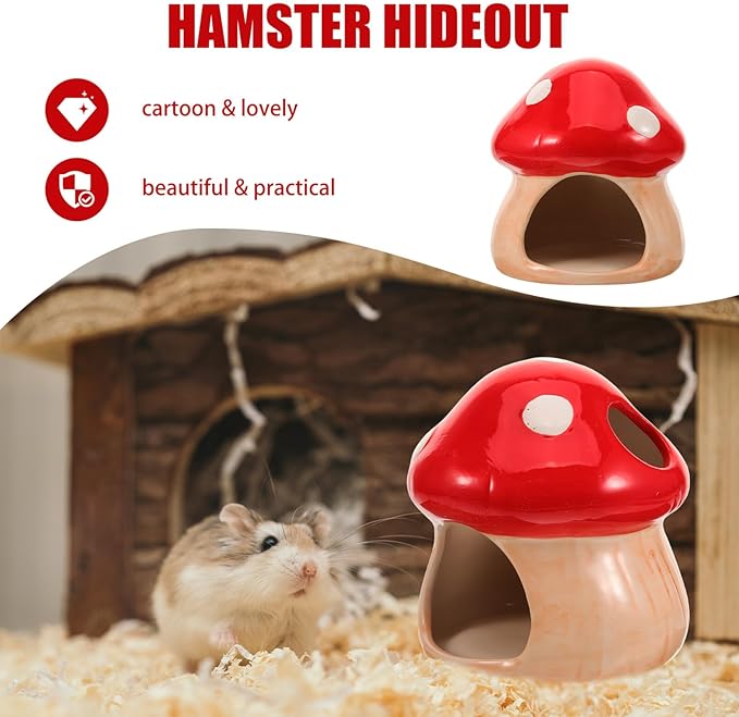 ABOOFAN Ceramic Hamster Hideout Mushroom Design Cooling Nest Small Animal Habitat Shelter for Dwarf Hamsters Gerbils and Mice