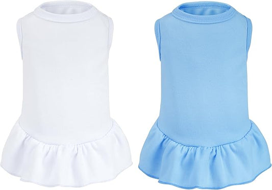 2 Pcs Dog Dresses Cat Skirt Solid Color Dog Clothes Summer Sleeveless Puppy Girl Clothes for Small Pet Dogs Cats (White,Blue, Large)