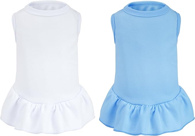 2 Pcs Dog Dresses Cat Skirt Solid Color Dog Clothes Summer Sleeveless Puppy Girl Clothes for Small Pet Dogs Cats (White,Blue, Medium)