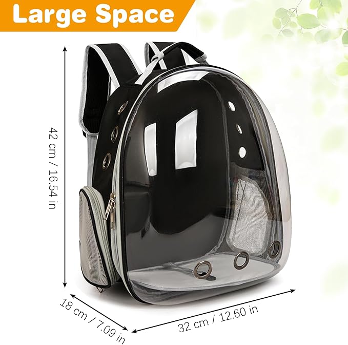 kathson Bearded Dragon Carrier with Harness and Leash Set, Large Reptile Travel Carrier Portable Lizard Backpack Clear Small Animals Carrying Bag for Gecko Hamster Rabbit Hedgehog Kitten (Black)