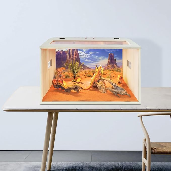 PROLEE Bearded Dragon Tank,Wooden Reptile Tank and Lizard Tank,Tempered Glass Large Bearded Dragon Enclosure with Built-in Lamp Fixture (24X16X16inch,24 Gallons)