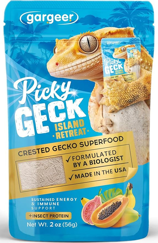Gargeer 'Picky Geck' Island Retreat - Premium Crested Gecko Food | Sustained Energy & Immune Boost with Premium Tropical Fruit Blend | No Fillers, No Rice Bran - Only Premium Ingredients | 2oz