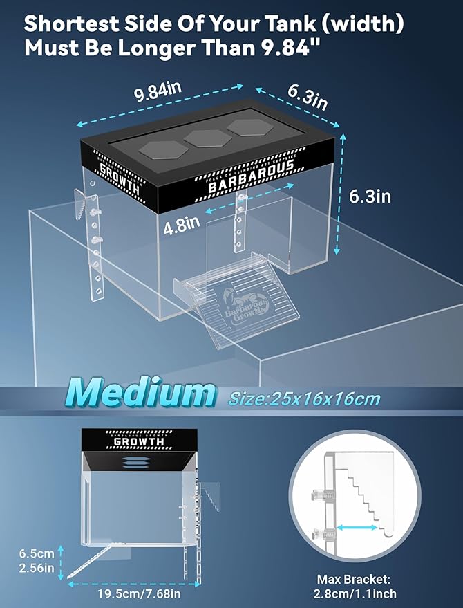 GOZILLA Adjustable Turtle Basking Platform, 9.8x6.3x6.3''Acrylic Turtle Topper & Dock, Hanging Platform Enclosure Warm Room for Turtles, Small Reptiles(Medium)