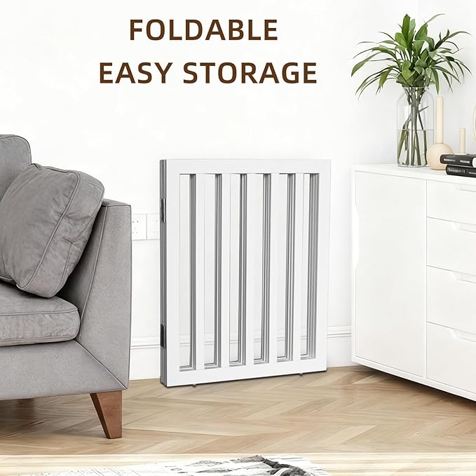 Dog Gate Indoor, Freestanding Dog Fence for The House, Doorways, Hallways,or Stairs,Pet Gate Foldable Wooden,Expandable 32" Height 3 Panels,White