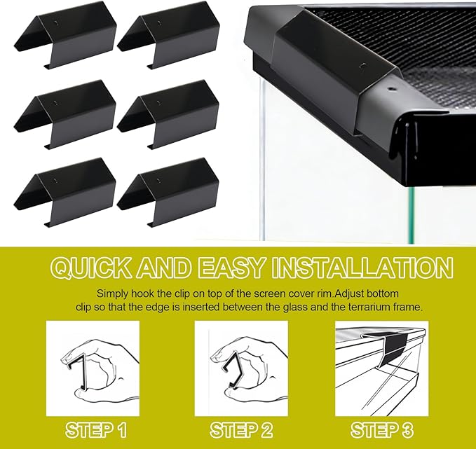 6Pack Reptile Terrarium Covers Heavy Duty Screen Clips for 5-29 Gallons, Aquarium Lid Clips for Reptile Tank Lid, Rreptile Enclosure Lock for Amphibian and Turtle Terrarium Covers