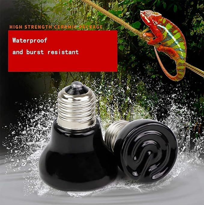 2-Packs 50W Black Ceramic Heat Lamp Mini Reptile Heat Lamp Bulbs E26/E27 Infrared Reptile Heat Emitter Heater Lamp Bulb No Light Lamps for Lizard Brooder Coop Aquarium Habitat Lizard Turtle
