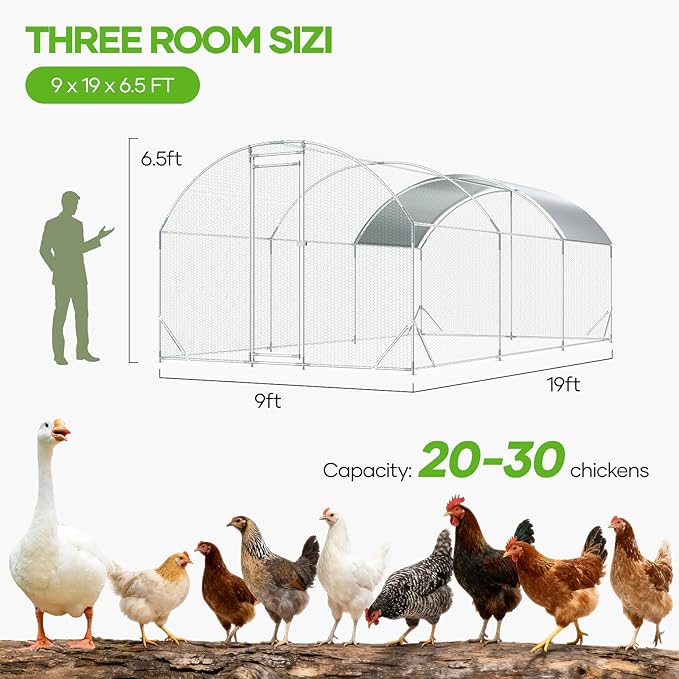 Assark Large Metal Chicken Coop,10x20 FT Walk in Chicken Runs with Cover for 30 Chickens,Hen House Enclosure with Security Lock, Outdoor Duck Rabbit Cage Poultry Pens for Backyard,Farm,Yard