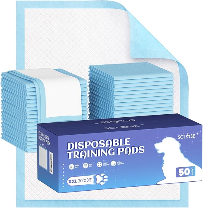 SCLOSE Pee Pads for Dogs Extra Large 30"x36", 50 Count Puppy Pads XXL, Potty Pads for Dogs, Super Absorbent & Leak-Proof, Disposable Training Pads for Puppies, Doggie Pads, Blue